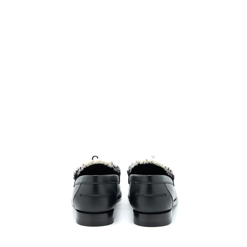 Hermes Size 38 Destin Moccasins Toile De Cotton Noir/Prunoir SHW