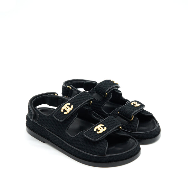 Chanel Size 38 Dad Sandal Black With Gold CC Logo