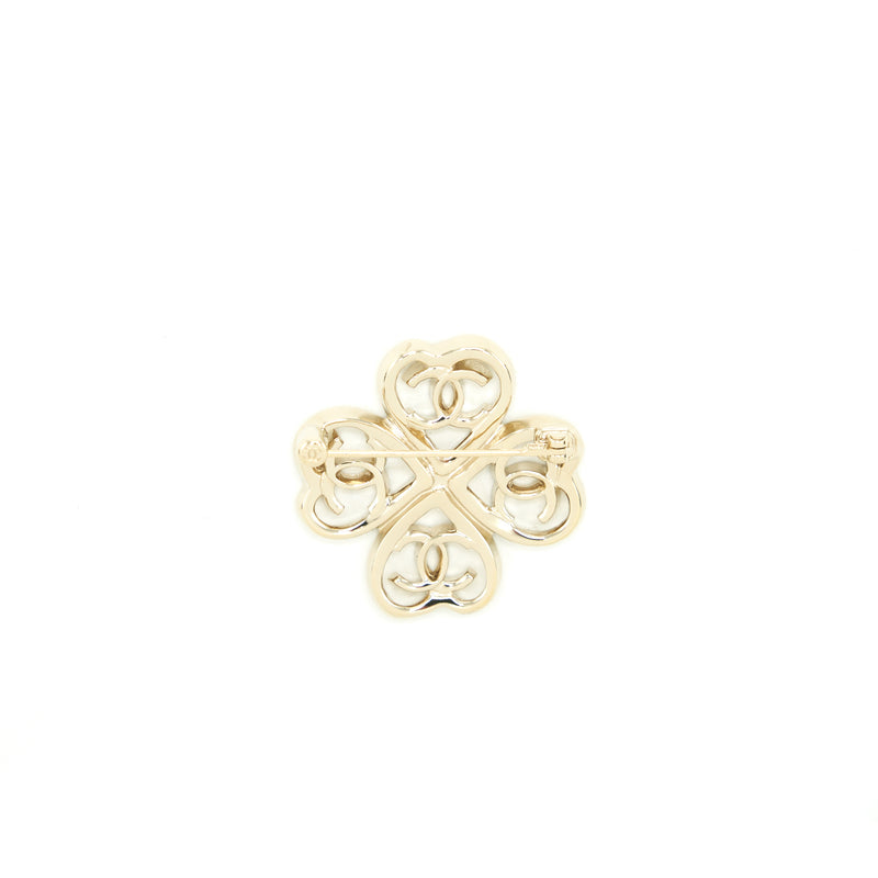 Chanel Clover CC Logo Brooch Light Gold Tone