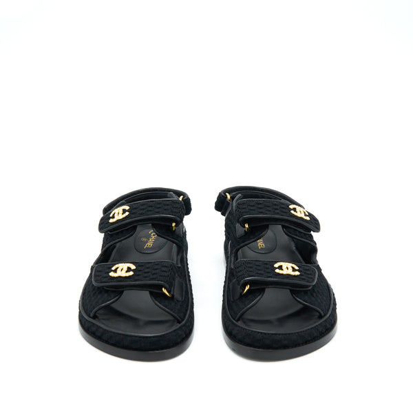 Chanel Size 38 Dad Sandal Black With Gold CC Logo