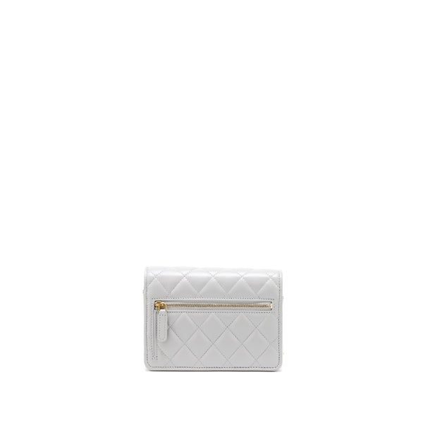 Chanel Mini Square Wallet on Chain with Gem Chains Lambskin Light Grey LGHW