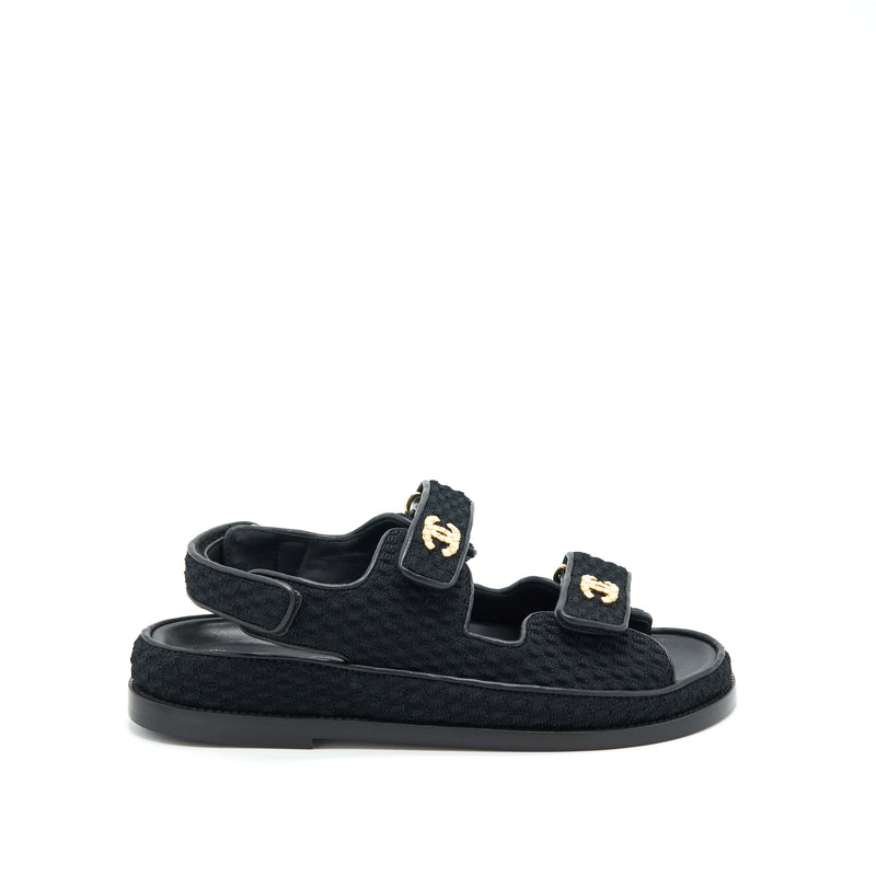 Chanel Size 38 Dad Sandal Black With Gold CC Logo