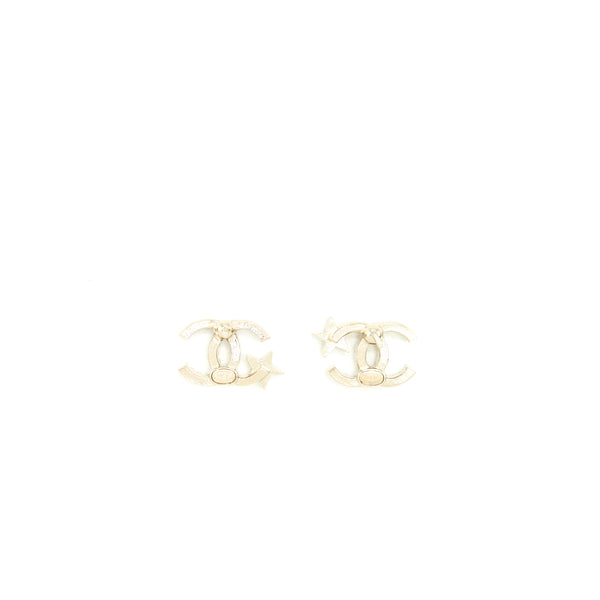 Chanel CC Logo And Star Earrings Silver Tone