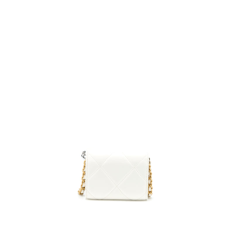 Chanel 19 Coin Purse with Chain Goatskin White Multicolour Hardware