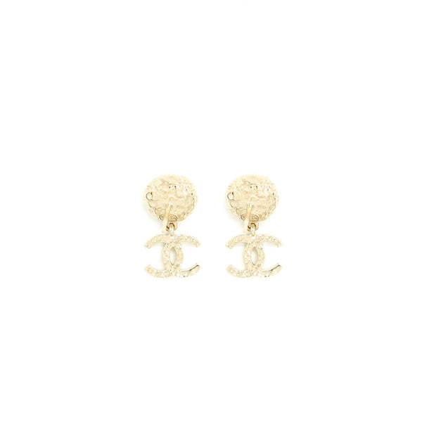 Chanel Pearl And CC Logo Drop Earrings Light Gold Tone