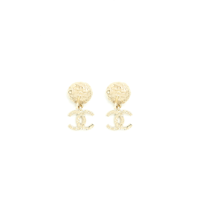 Chanel Pearl And CC Logo Drop Earrings Light Gold Tone