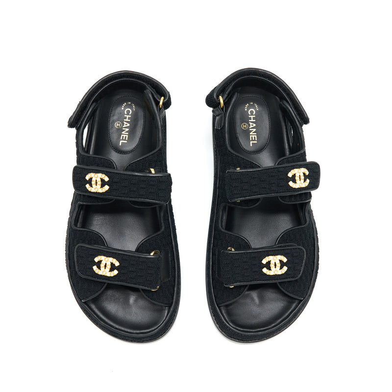 Chanel Size 38 Dad Sandal Black With Gold CC Logo