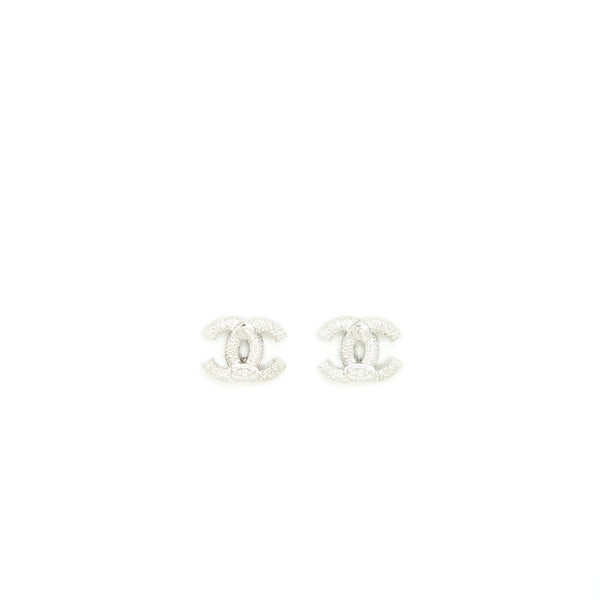 Chanel Mini Classic CC Logo Earrings Silver Tone