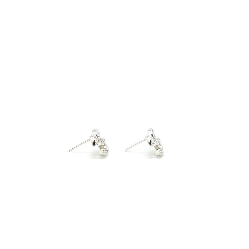 Chanel Mini Classic CC Logo Earrings Silver Tone