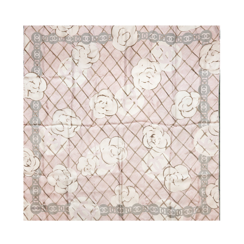 Chanel Square Camellia Silk Scarf Light Pink/Multicolour