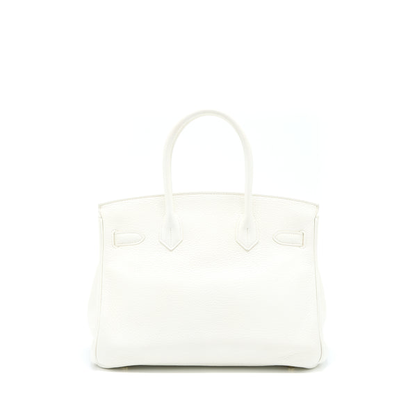 Hermes Birkin 30 Clemence Blanc GHW Stamp Square Q