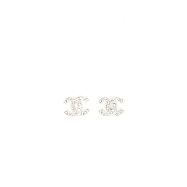 Chanel Mini Classic CC Logo Earrings Silver Tone