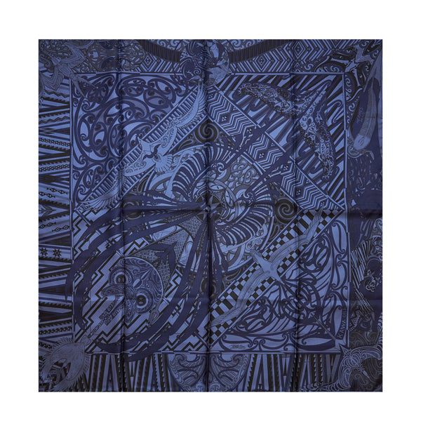 Hermes 90cm Silk Scarf Kawa Ora Dark Blue