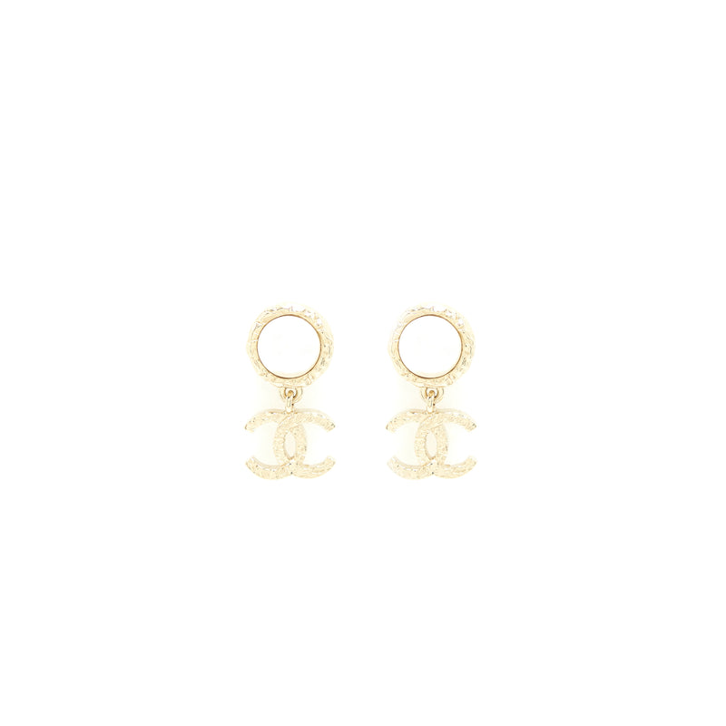 Chanel Pearl And CC Logo Drop Earrings Light Gold Tone