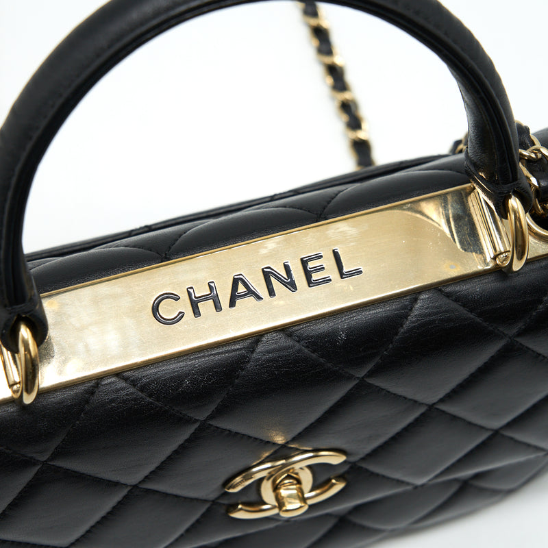 Chanel Trendy CC Flap Bag with Top Handle in Black Lambskin