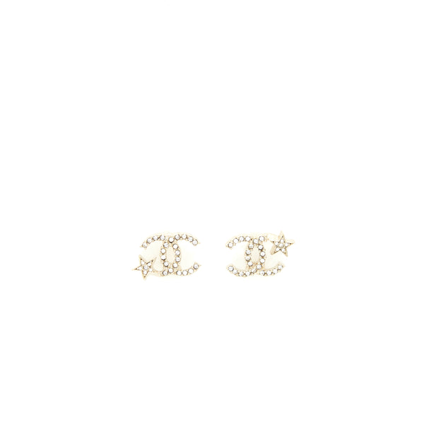 Chanel CC Logo And Star Earrings Silver Tone