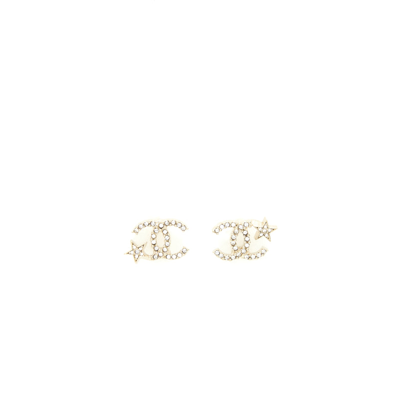 Chanel CC Logo And Star Earrings Silver Tone