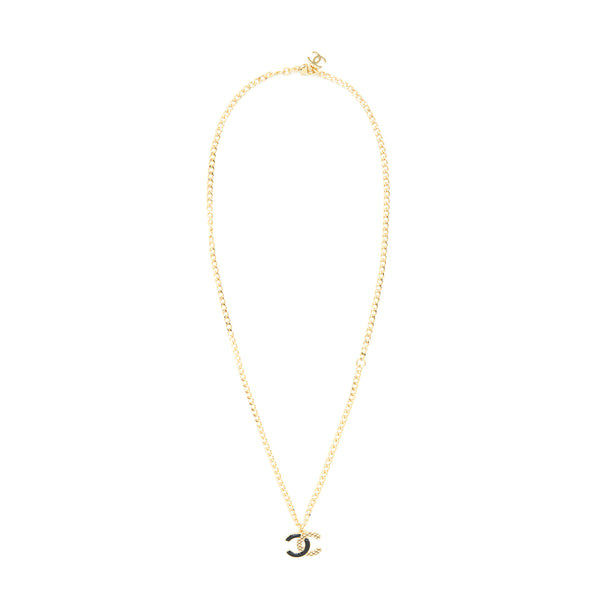 Chanel CC Logo Necklace Black/Gold Tone