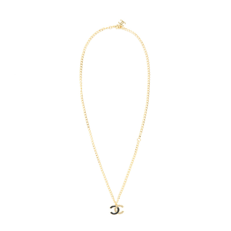 Chanel CC Logo Necklace Black/Gold Tone