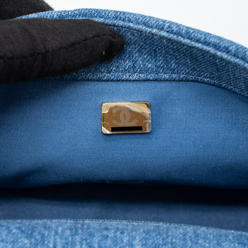 Chanel 22P Blue Denim Flap Bag Denim Blue Brushed GHW (Microchip)