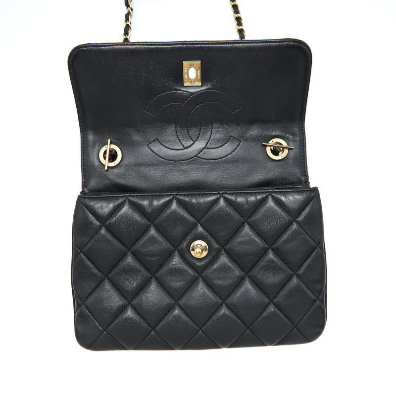 Chanel Small Trendy CC Flap Bag With Top Handle Lambskin Black LGHW