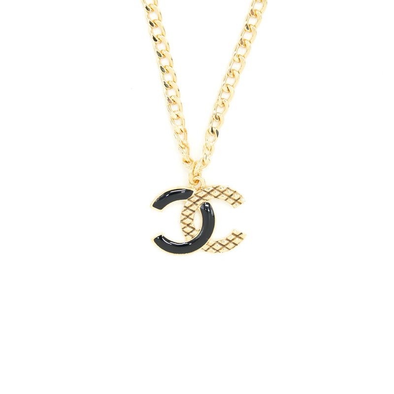 Chanel CC Logo Necklace Black/Gold Tone