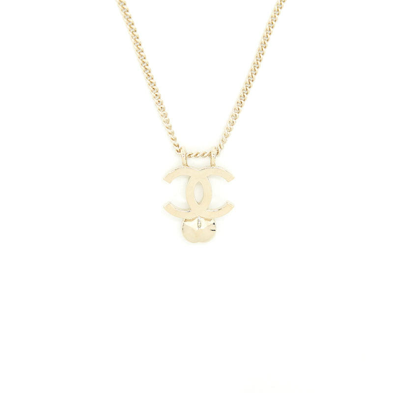 Chanel CC Logo And Crystal Necklace Light Gold Tone