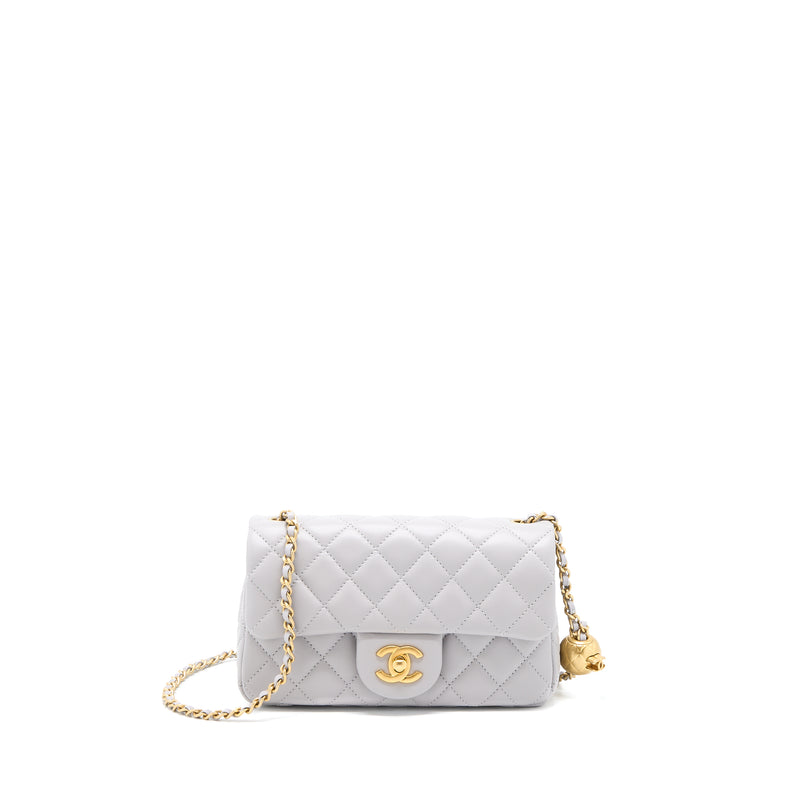 Chanel 22B Pearl Crush Mini Rectangular Flap Bag Lambskin Light Grey GHW(Microchip)