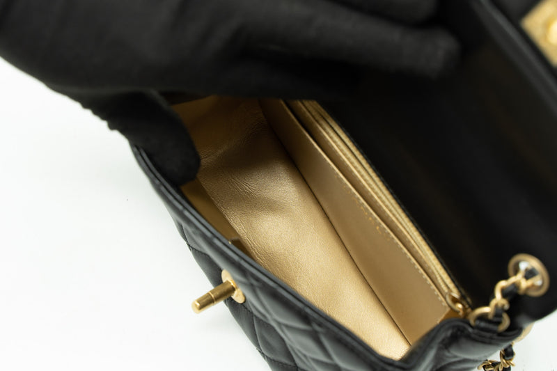 Chanel Pearl Crush Mini Square Flap Bag Lambskin Black Brushed GHW (Microchip)