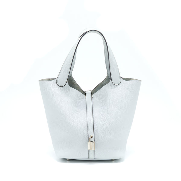 Hermes Picotin 22 Lock Bag Clemence Blue Pale SHW Stamp C