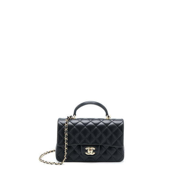Chanel Top Handle Mini Rectangular Flap Bag Lambskin Black LGHW (Microchip)