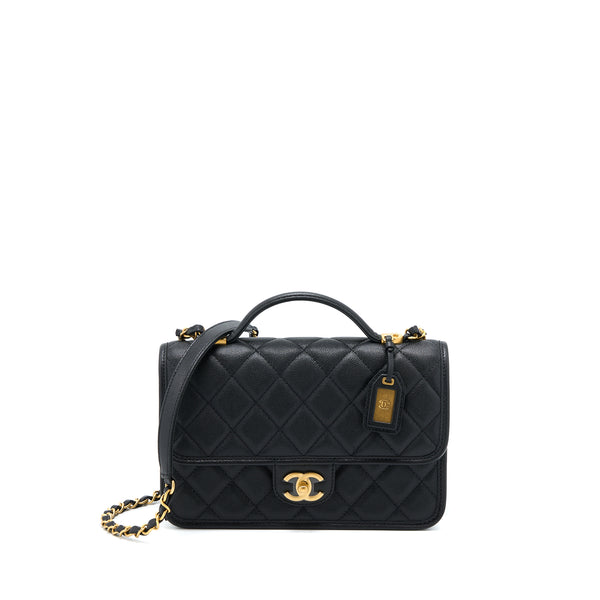 Chanel 22K Top Handle Messenger Bag Caviar Black Brushed GHW (Microchip)