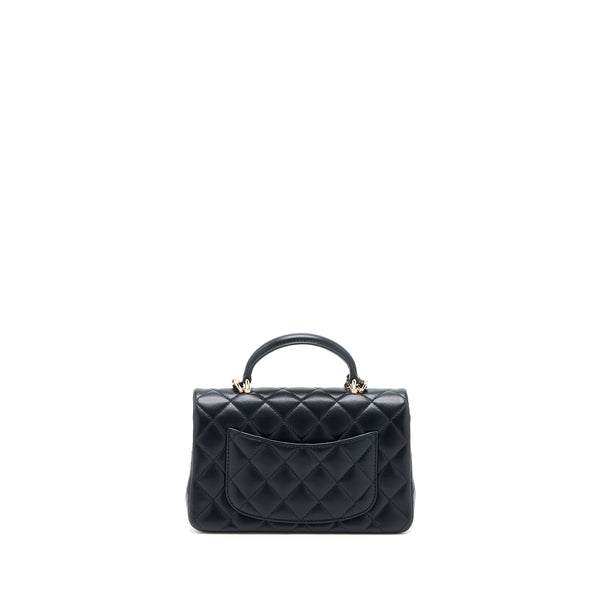 Chanel Top Handle Mini Rectangular Flap Bag Lambskin Black LGHW (Microchip)