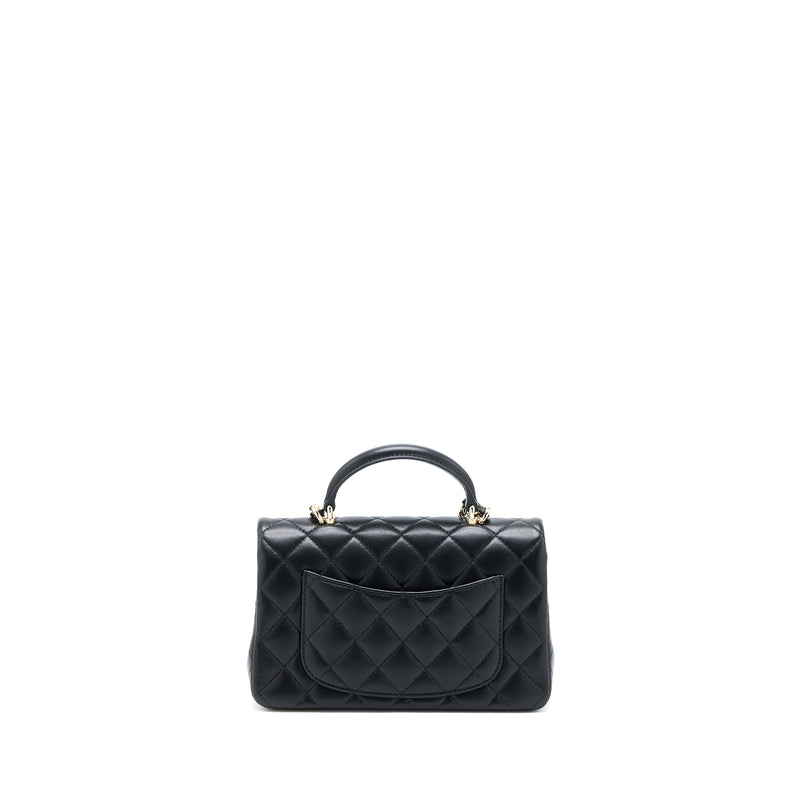 Chanel Top Handle Mini Rectangular Flap Bag Lambskin Black LGHW (Microchip)