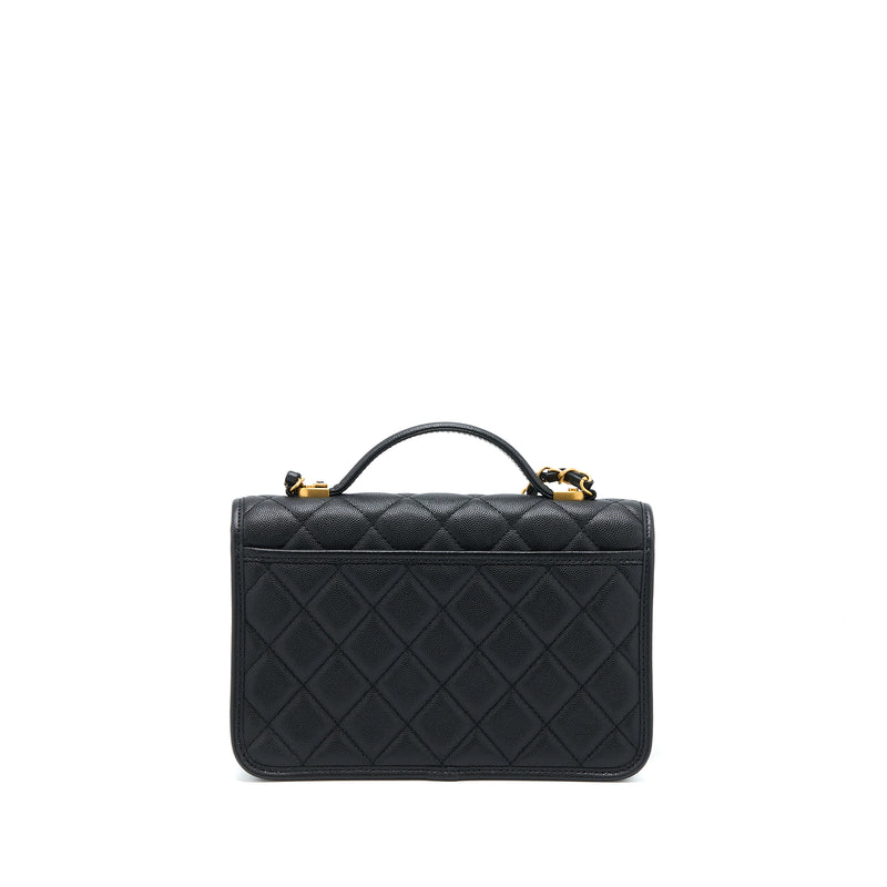 Chanel 22K Top Handle Messenger Bag Caviar Black Brushed GHW (Microchip)