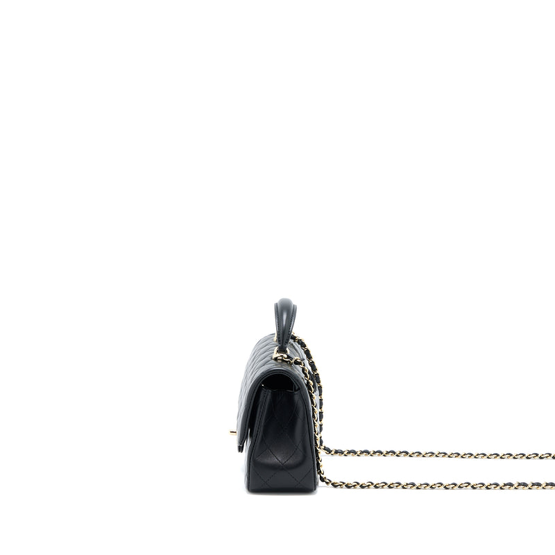 Chanel Top Handle Mini Rectangular Flap Bag Lambskin Black LGHW (Microchip)