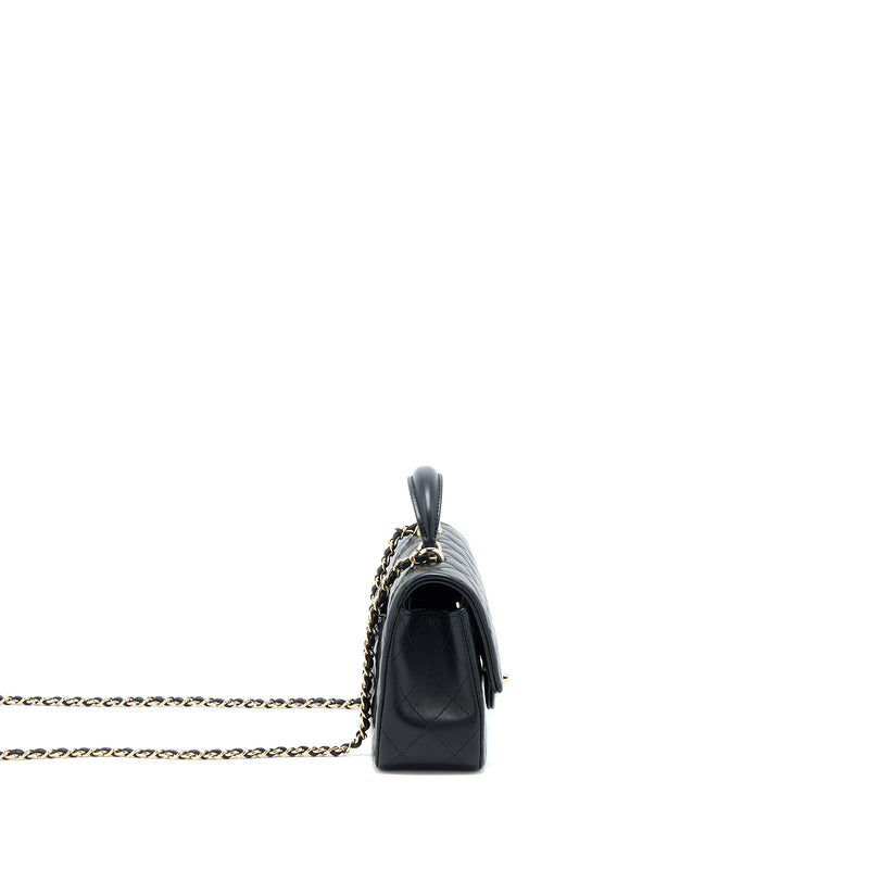 Chanel Top Handle Mini Rectangular Flap Bag Lambskin Black LGHW (Microchip)