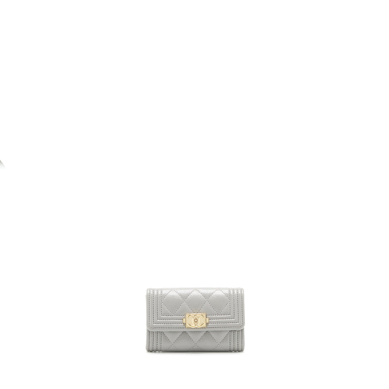 Chanel Boy Flap card holder Caviar light Grey LGHW