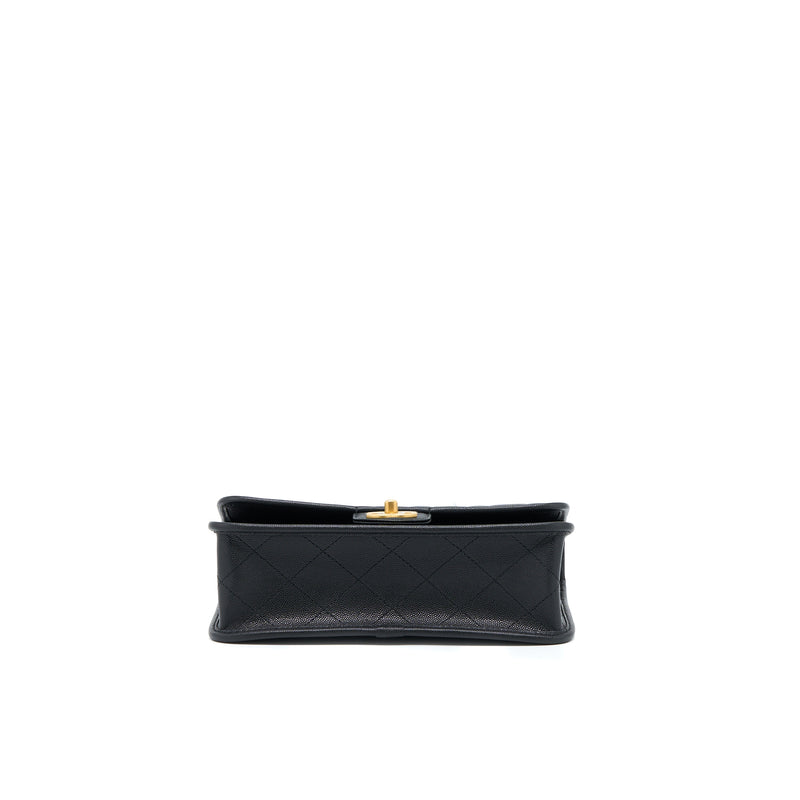Chanel 22K Top Handle Messenger Bag Caviar Black Brushed GHW (Microchip)