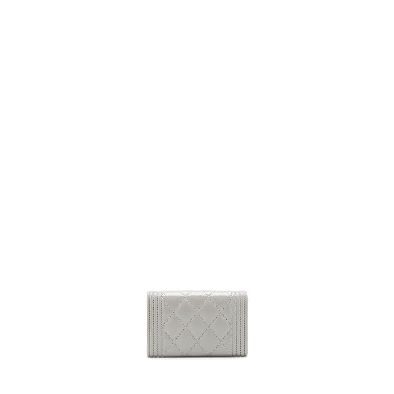 Chanel Boy Flap card holder Caviar light Grey LGHW