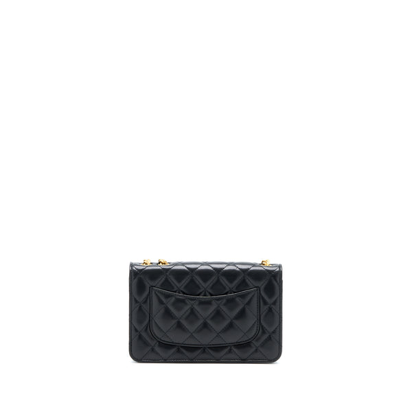 Chanel 22K Gold Pillar Wallet On Chain Lambskin Black Brushed GHW (Microchip)