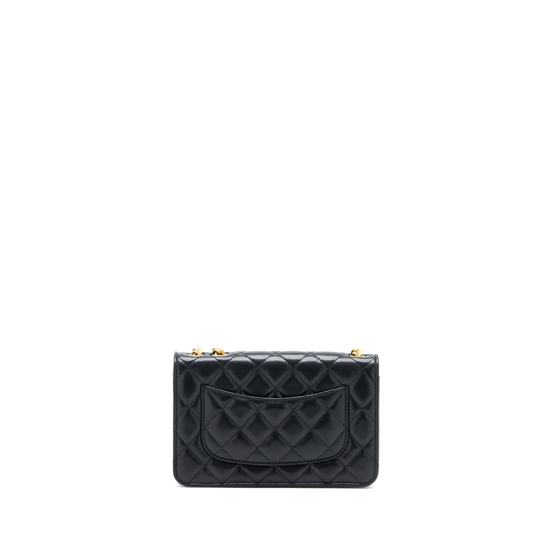 Chanel 22K Gold Pillar Wallet On Chain Lambskin Black Brushed GHW (Microchip)