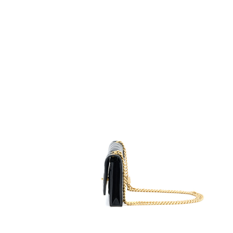 Chanel 22K Gold Pillar Wallet On Chain Lambskin Black Brushed GHW (Microchip)