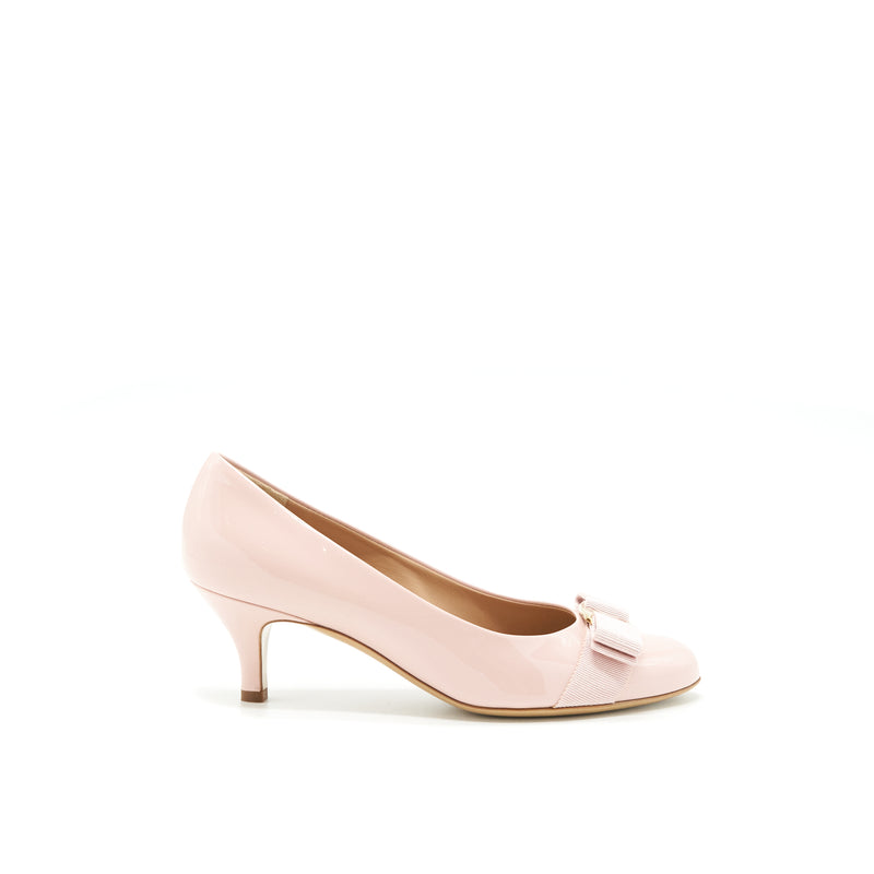 Ferragamo Size 6.5C Carla Pumps 5cm Patent Light Pink