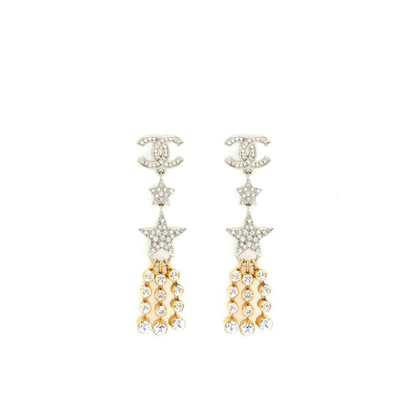 Chanel Crystals CC Logo And Stars Drop Earrings Gold/Silver Hardware