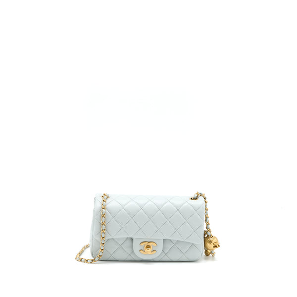 Chanel 23C Pearl Crush Mini Rectangular Lambskin Light Grey Brushed GHW (Microchip)