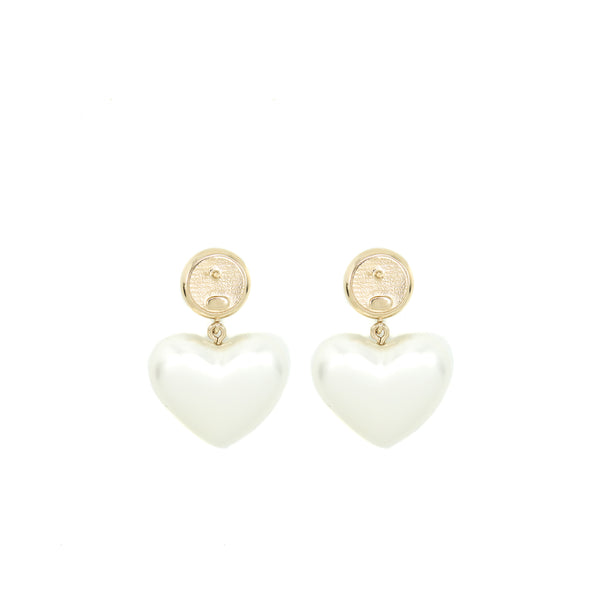 Chanel Heart Pearl Crystals CC Logo Earrings LGHW