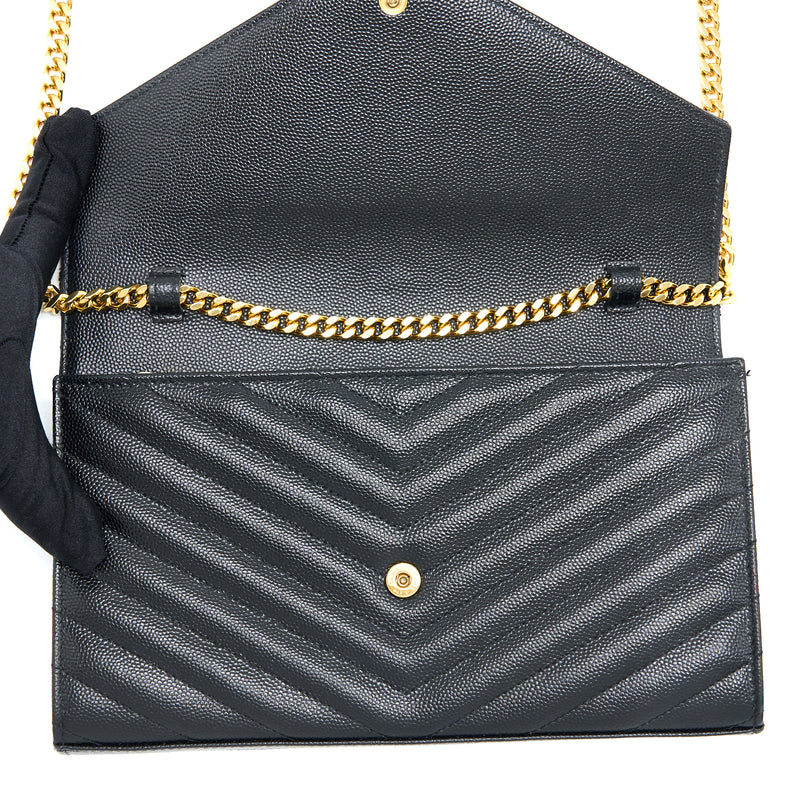 Saint Laurent Wallet On Chain Grained Calfskin Black GHW