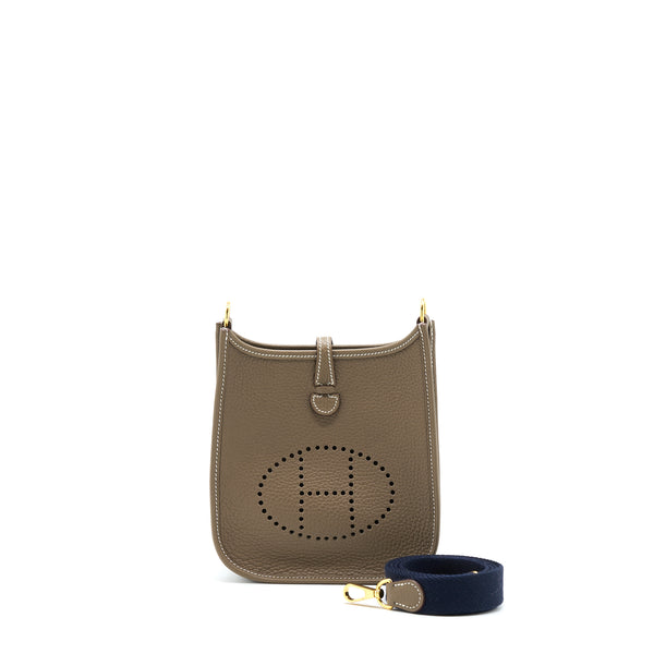 Hermes Mini Evelyne Clemence Etoupe/Bleu Indigo GHW Stamp Z