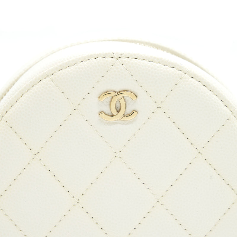 Chanel mini round Bag with Chain Caviar White LGHW